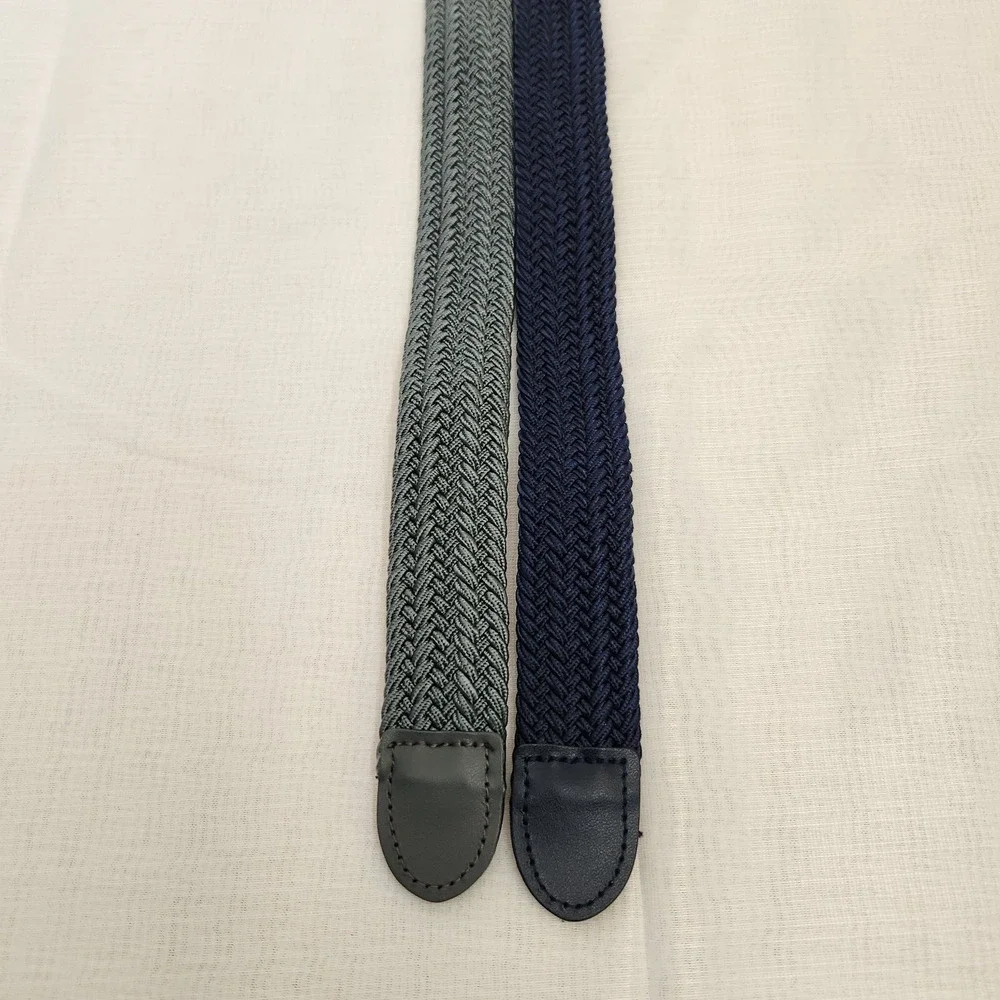 Mens Navy & Gray Woven Stretch Covered Buckle Leather Belt Size L-38-40 Set of 2